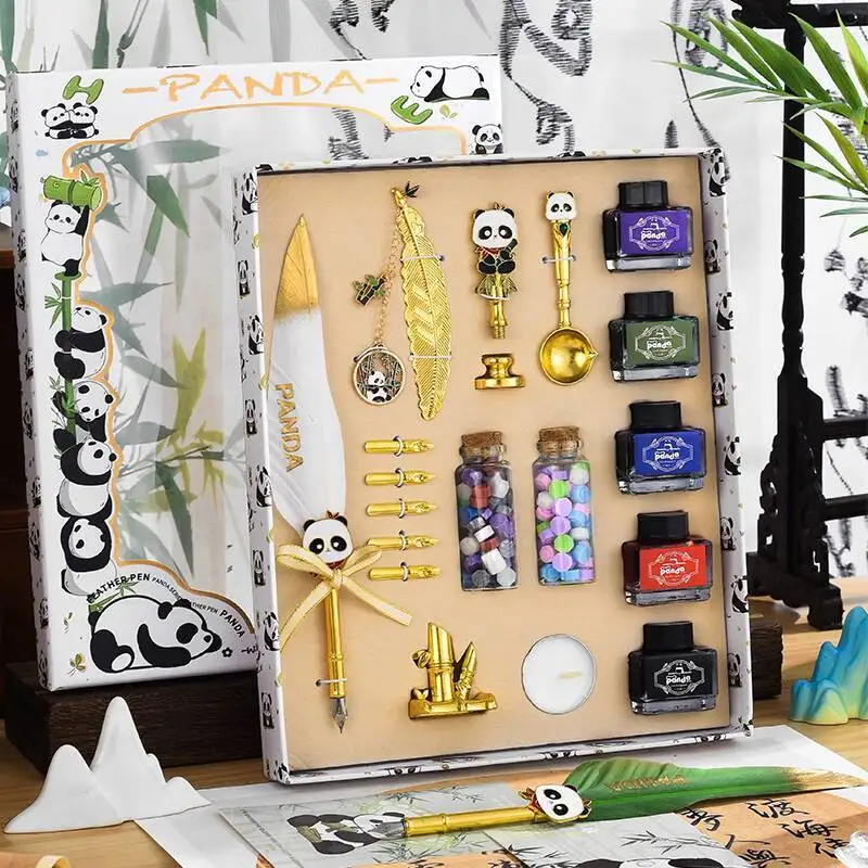 

Набор ручек с перьями панды, детский подарок, высококачественные канцелярские принадлежности в китайском стиле
