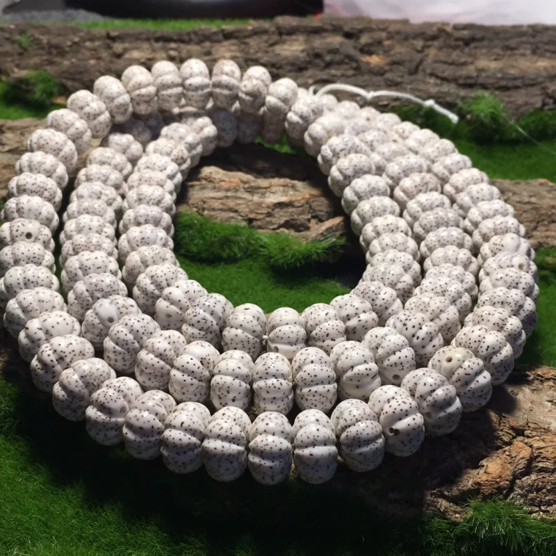 Hand-polished high-density smooth white - bodhi seed beads, ten-petal pumpkin star-moon 108-bead Buddhist bracel