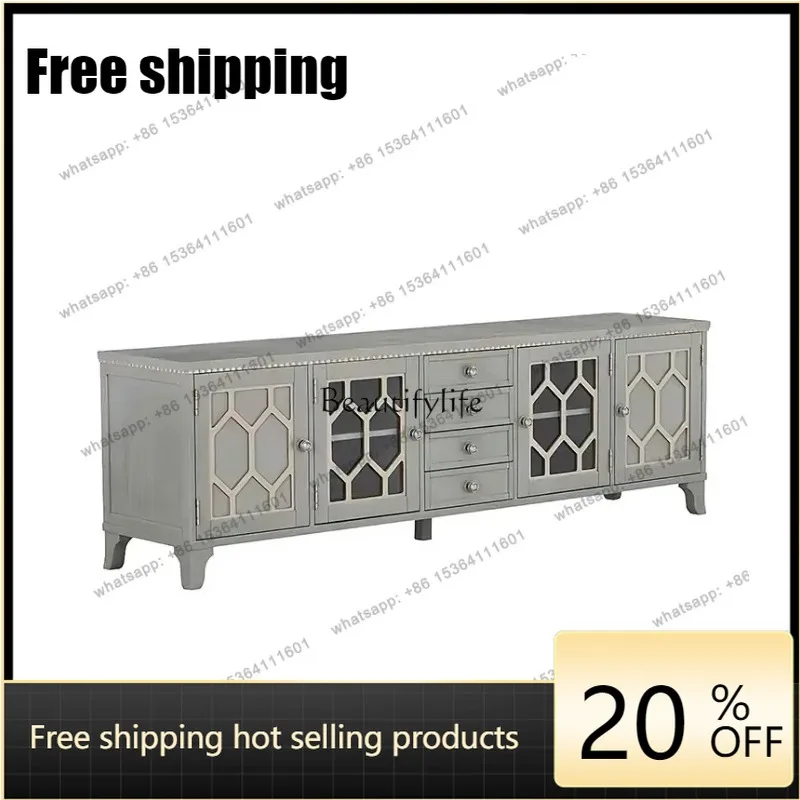 jj5  Best Seller American Solid Wood TV Cabinet Modern Light Luxury Storage TV Cabinet Retro French Living Room