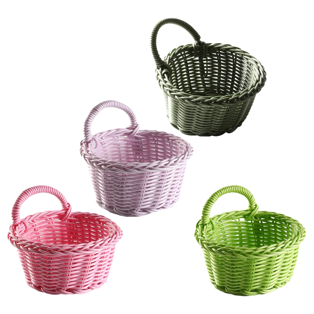 

4pcs Kitchen Woven Baskets Imitation Rattan Hanging Home Storage Fruits Vegetable Large Space Practical Tidy Decorative