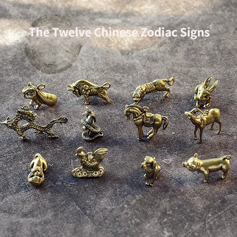 Brass Animal Statue Ornament Chinese Zodiac Rat Ox Tiger Rabbit Dragon Snake Horse Sheep Monkey Chicken Dog Pig Office Desk Deco