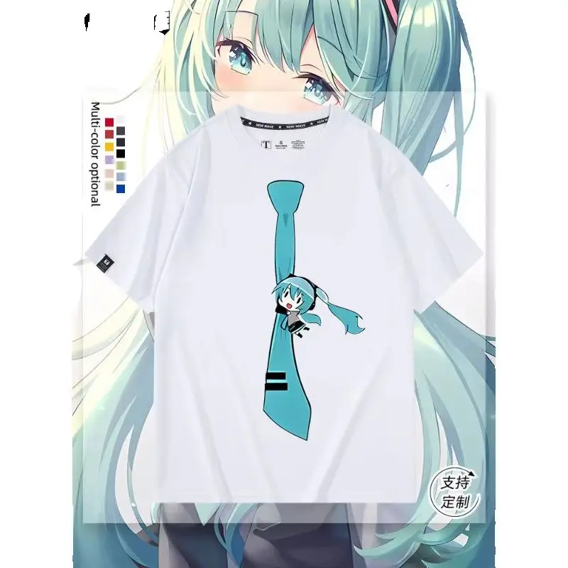 Hatsune Miku Anime Future Peripheral Collaboration Pure Cotton COS Anime Cartoon Printed Men's and Women's New Casual T-shirt