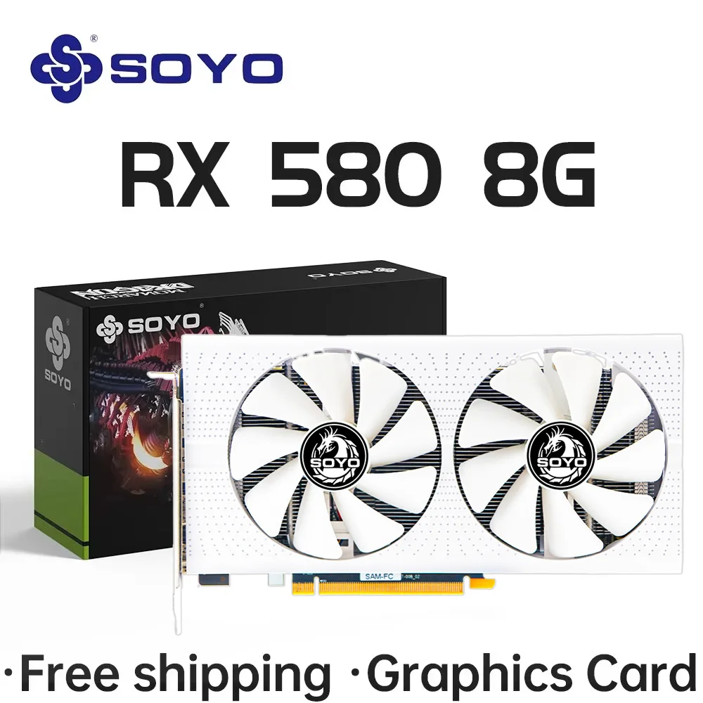 

Видеокарты SOYO Radeon RX580 8G GDDR5, игровая карта с памятью PCIE3.0x16, графический процессор, компоненты настольного компьютера AMD RX 580 8G NWE