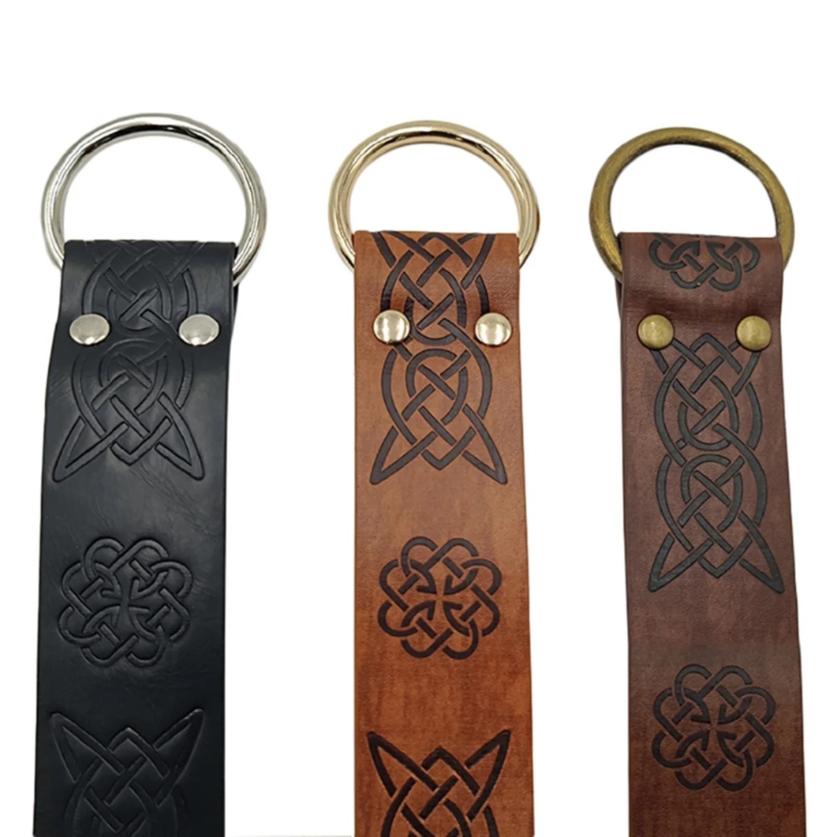 Medieval Embossed Vegvisir PU Leather O Ring Belt Retro Buckles Belt Waistband for Men Black