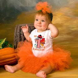 My 1st Thanksgiving Printed Baby Bodysuit Dress Set Holiday Party Girl Outfit Dresses Tutu Smash Skirt Newborn Baptism Clothes