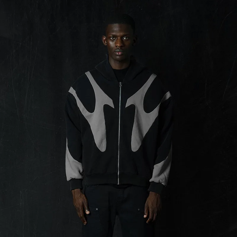 الأوروبية الأمريكية الخريف الشتاء الشارع الربط المتناقضة هوديي أعلى Y2KHarajuku القوطية فضفاض سستة البلوز الرجال النساء معطف #5