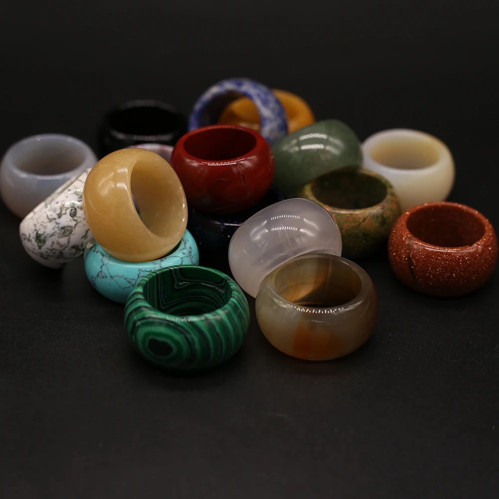 2pcs Fashion Natural Stone Ring Unisex Black Green Red Agates Circle Finger Rings Wedding Band Christmas Charms Jewelry Gifts