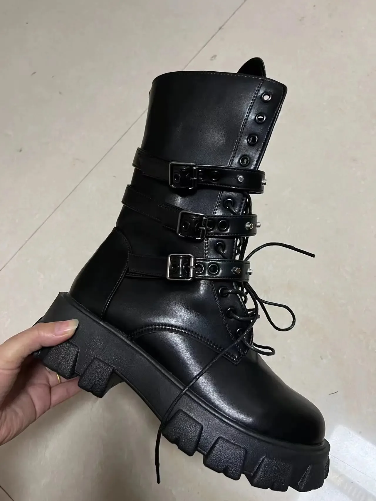 New Mid Calf Women Autumn Winter Fashion Lace-up Zipper Botas Mujer Boots Sports Platform Heel Ladies Shoes Knee High Boots