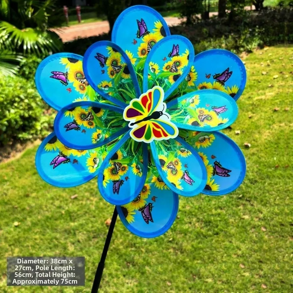 Multistyles Sonnenblumen-Windmühle, PVC, Durchmesser 35–40 cm, rotierender Sonnenblumenpfahl, stehendes Rasen- und Blumen-Windrad