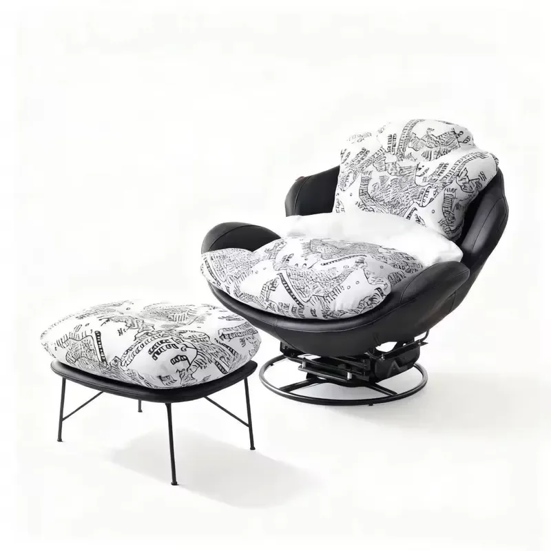 Modern Living Room Fabric Chair Large Rocking Chair Bedroom Sofa Single Lazy Chair with Metal Frame