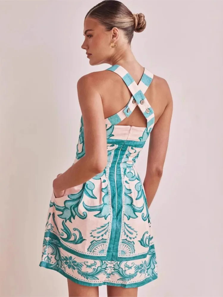 Estate Cover Up Costume da bagno donna Spaghetti Strap Robes Costume da bagno 2026 Nuovo fiore Stampa Beach Holiday Mini abiti Cover-Up