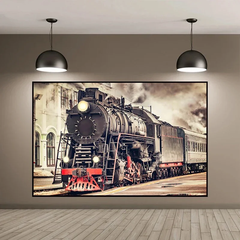 Retro Nostalgic Magic Steam Train Vintage Vehicle Landscape Poster Canvas Painting Wall Art Pictures Home Interior Decor Gift