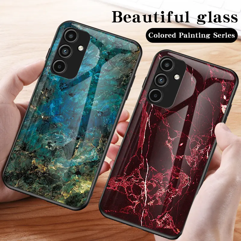 For Samsung Galaxy A15 A155F Case Marble Tempered Glass Hard Back Cover Phone Case Silicone Bumper for Samsung A15 5G A156B