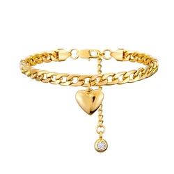 Heart Cuban Link Chain Anklet For Women Gold Silver Color Stainless Steel Foot Leg Ankle Bracelet Punk Summer Beach Jewelry Gift