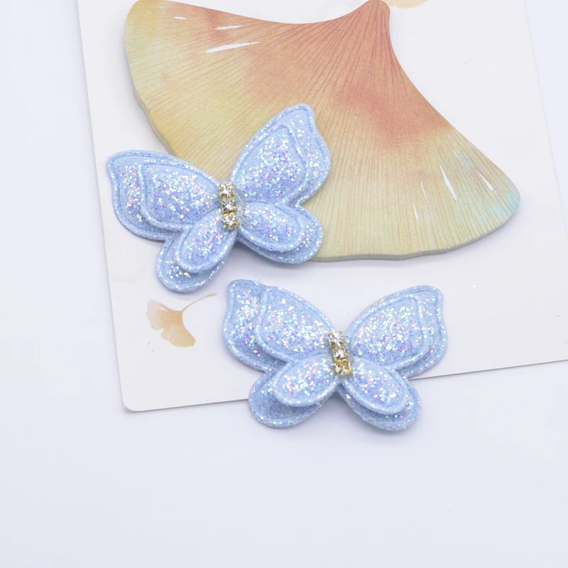 10Pcs 44*30mm Kawaii Double Butterfly Appliques for Headwear Hair Clips Bow Decor DIY Clothes Hat Shoes Sewing Patches