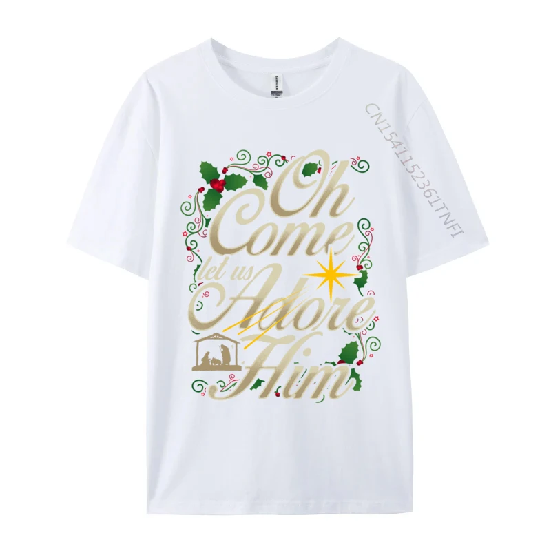 Oh Come Let Us Adore Him Nativity Christian Christmas T-Shirt Family 100% Cotton Round Neck Men Tops & Tees Sweatshirts