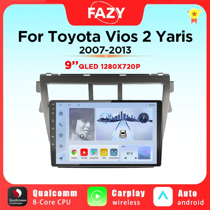 

Android 12 System Carplay For Toyota VIOS Yaris 2007-2013 Car Radio Stereo Multimedia Player Android Auto 4G WIFI GPS Navi 2din