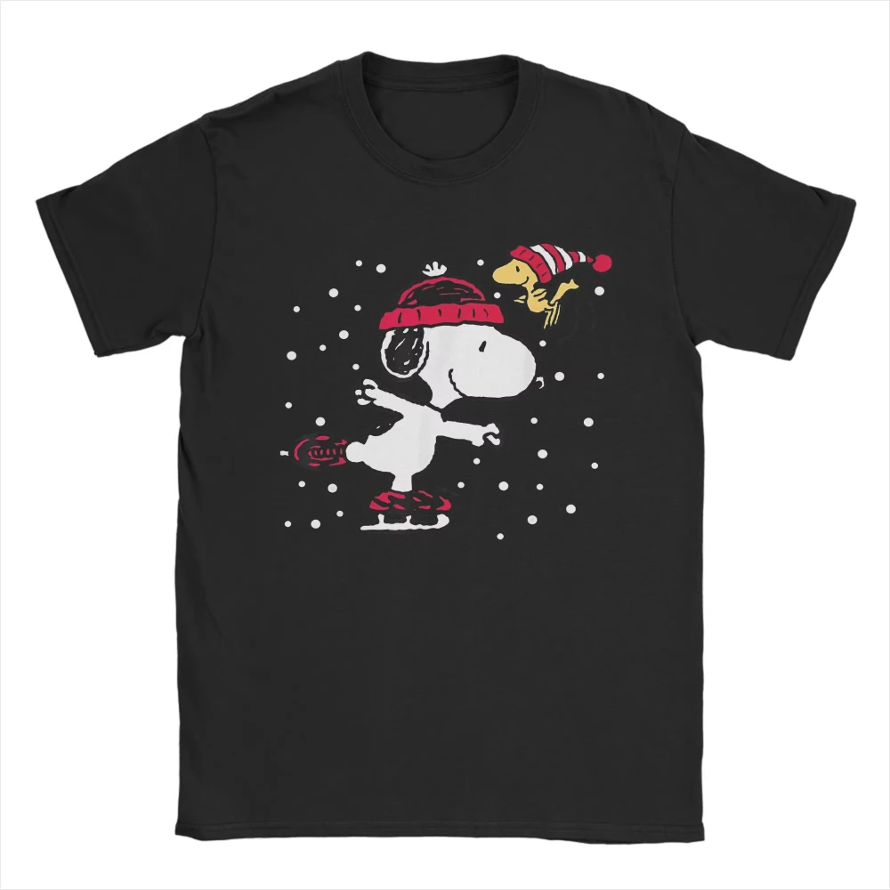 Camisetas MINISO de Peanuts Snoopys Woodstock con luces navideñas para hombre, ropa de algodón, camisetas divertidas de manga corta con cuello redondo, camisetas de verano