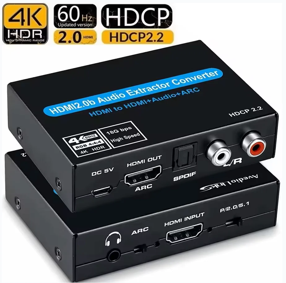 4K 120Hz HDMI-compatible to HD Audio Extractor ARC HDCP2.2 L/R Stereo Audio Splitter Converter for TV Monitor