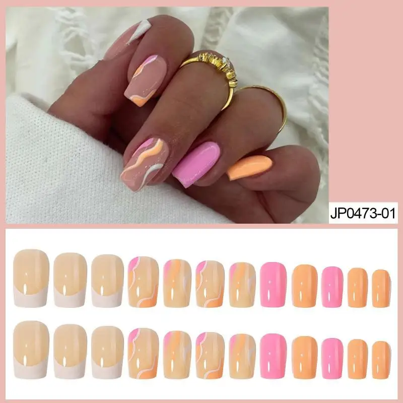 Wear French nail art wavy nail patch color-block nail patch press on nails sheet The Frontiers of Nail Fashion