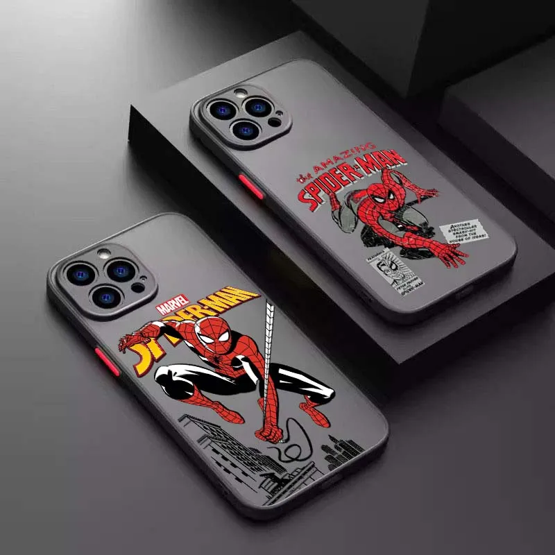 

Creative Spider-Man Cool Phone Case For Apple iPhone 16 15 14 13 12 11 XR XS X Pro Max Plus Mini Frosted Translucent