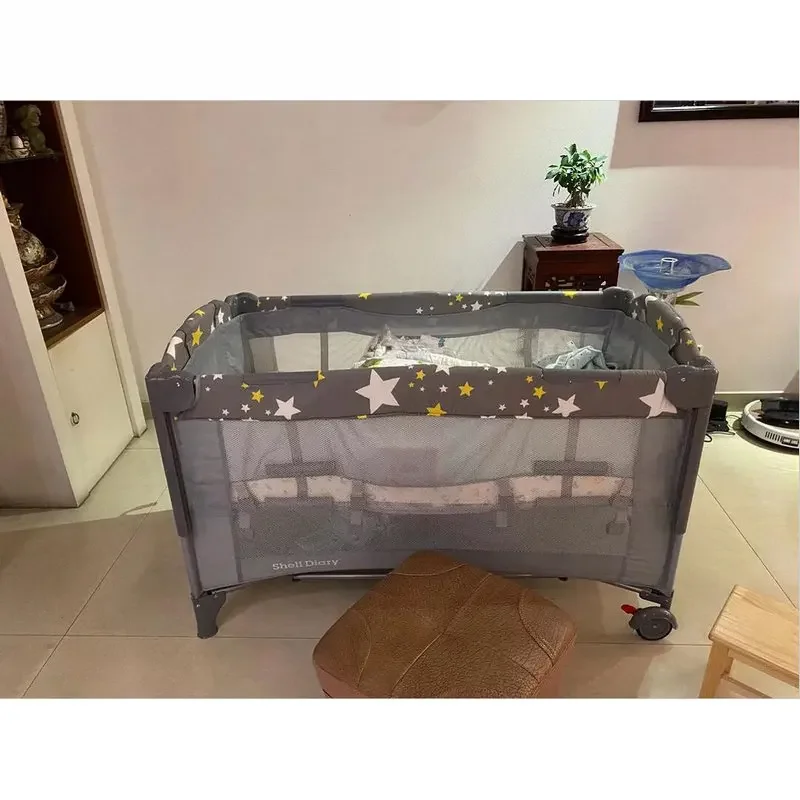 Corralito de cuna de bebé, cuna de viaje plegable multifuncional para niños, cama de juego de empalme portátil, incluye colchón