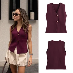 Taop&Za early autumn new casual temperament V-neck gold button sleeveless knitted vest for women 4192/015