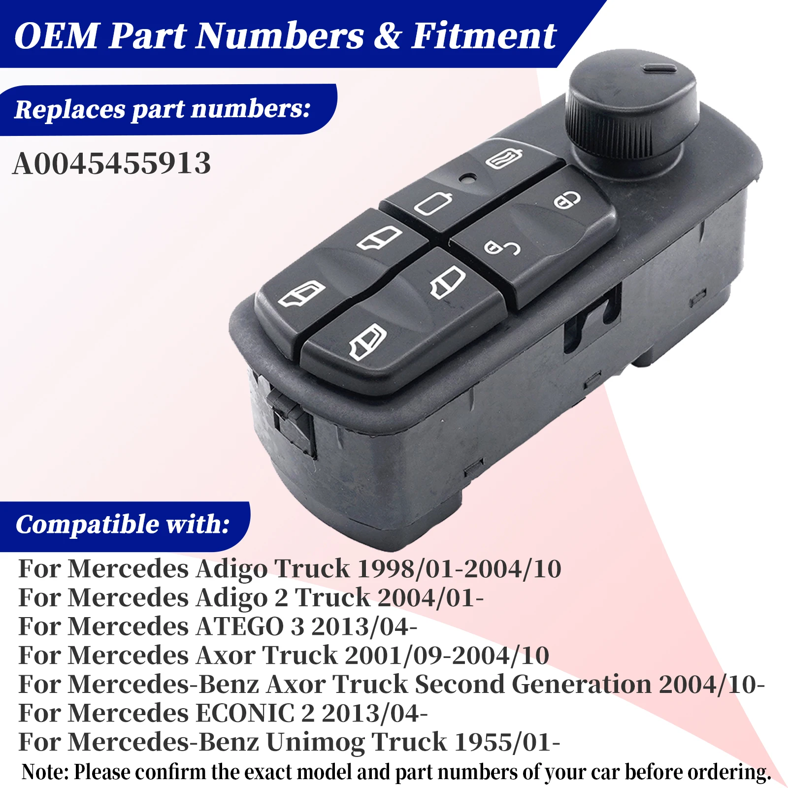 YITRUM A0045455913 For Mercedes-Benz Adigo 1998-2004 Atego Econic 2013/04- Unimog Axor 2001/09- Truck Auto Power Window Switch