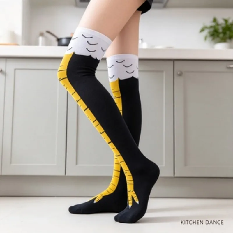 Funny Chicken Feet Over Knee Socks Women Ostrich Pattern Novelty Fall Winter Stockings