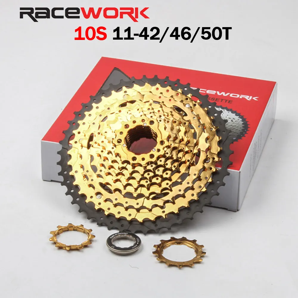 RACEWORK 10 Speed Cassette Gold Sprocket for Shimano HG Structure MTB Bicycle 42T 46T 50T Freewheel Mountain Bike Cycling Parts