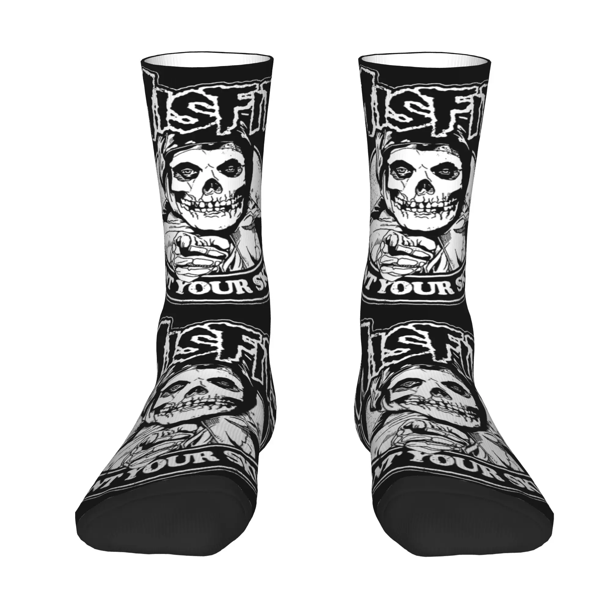 Custom Rock Punk Band Misfits Skull Face Heavy Metal Men's Crew Socks Unisex Novelty  Spring Summer Autumn Winter Dress Socks