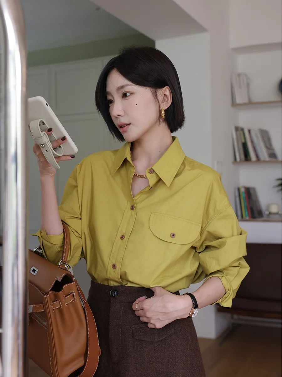 

Ультрамягкая фланелевая рубашка Ma Commute, новая цветовая серия, свободная женская модная рубашка из смесового хлопка с длинным рукавом