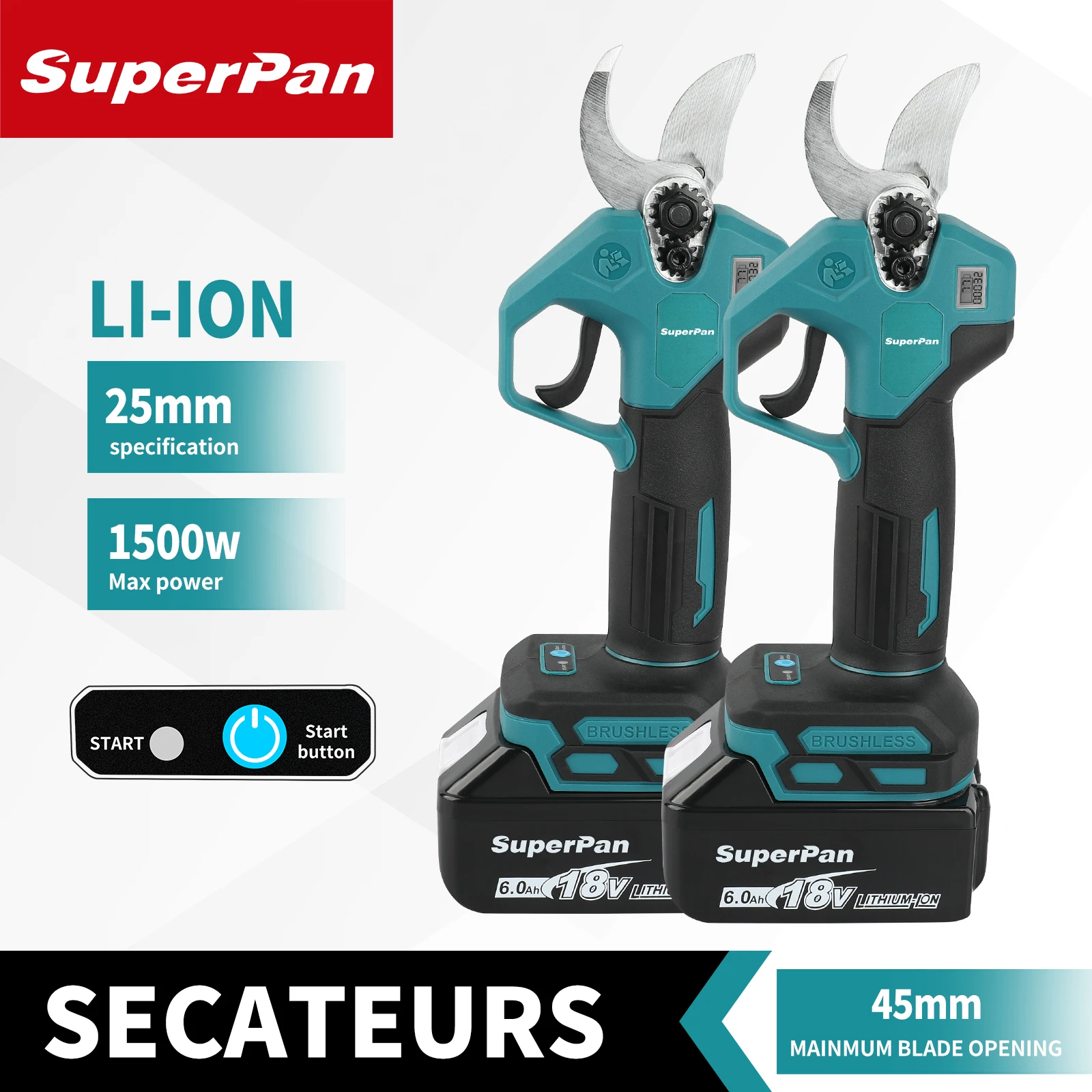 

Original SUPERPAN 18V Battery Professional Cordless Pruning Shears – Electrician Scissors Garden Pruner Cutter Tool