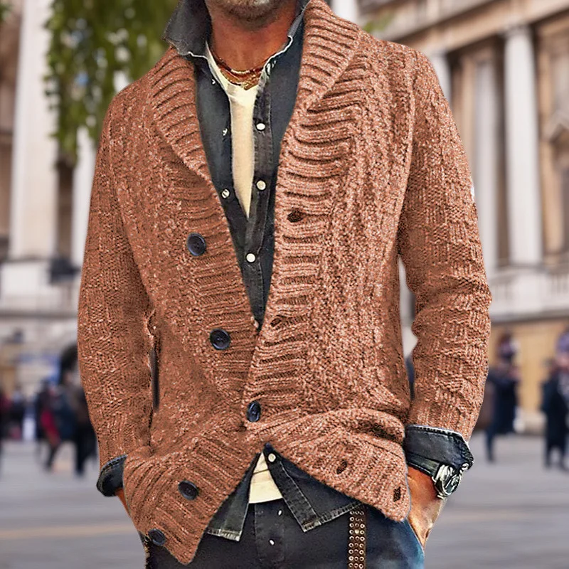 Autumn Winter New Fashion 2025 Men's Casual Trendy Loose Long Sleeve Turn-down Collar Single-breasted Knitted Sweater Coat Male