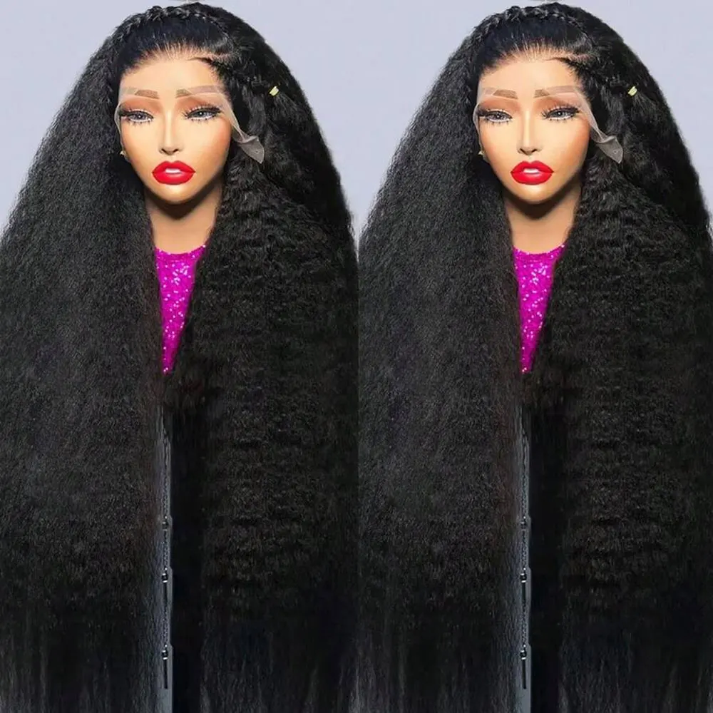 

42 Inch 13x6 Lace Front Kinky Straight Wigs 250% Human Hair HD Transparent Straight Frontal Closure Hair Wigs 5x5 Glueless Wigs