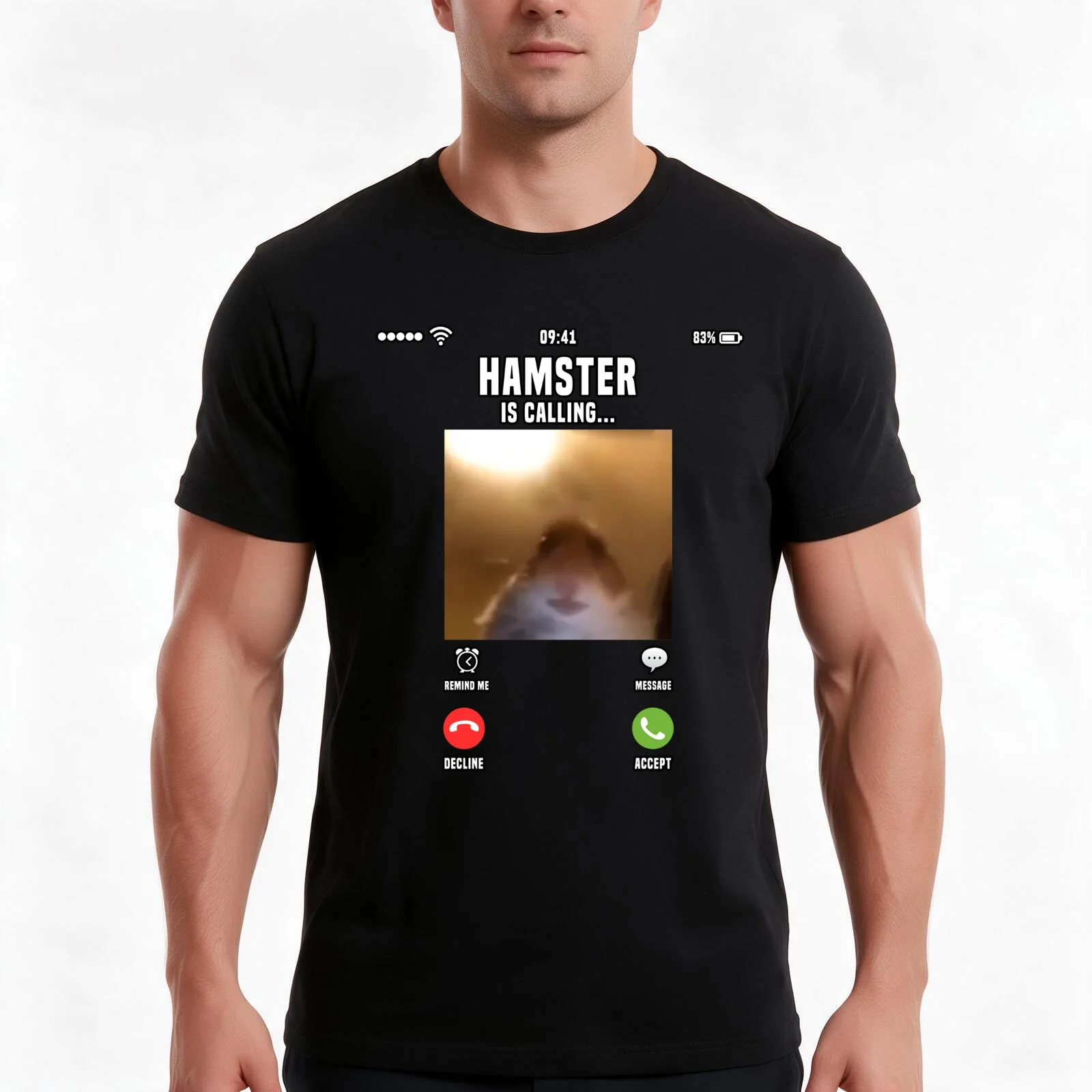 Hamster is calling... Cell phone call - Pet Hamster T-Shirt, Summer Casual Cotton Tee, Oversized Streetwear Tops, 100% Cotton
