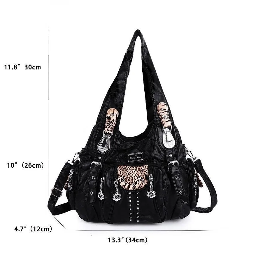 Angel Kiss Women\'s Fashion Shoulder Bag PU Leather Handbag Large Capacity Satchel Vintage Female Shoulder Bag Phone Pouch