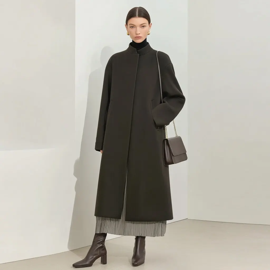 

Casual Woolen Coat for Autumn Winter Season Fashionable Women's Outerwear Comfortable Leisure Style Clothing Item