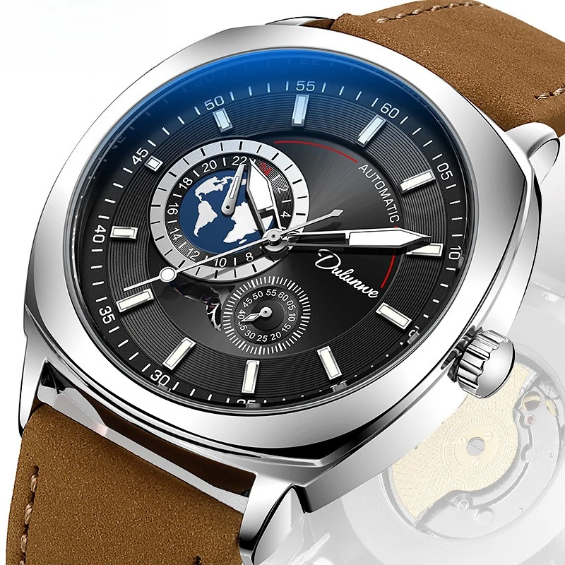 Stainless Steel Explore Universe Series Square Dial Moonphase Luminous Waterproof Self-Wind Automatic Watch for Men