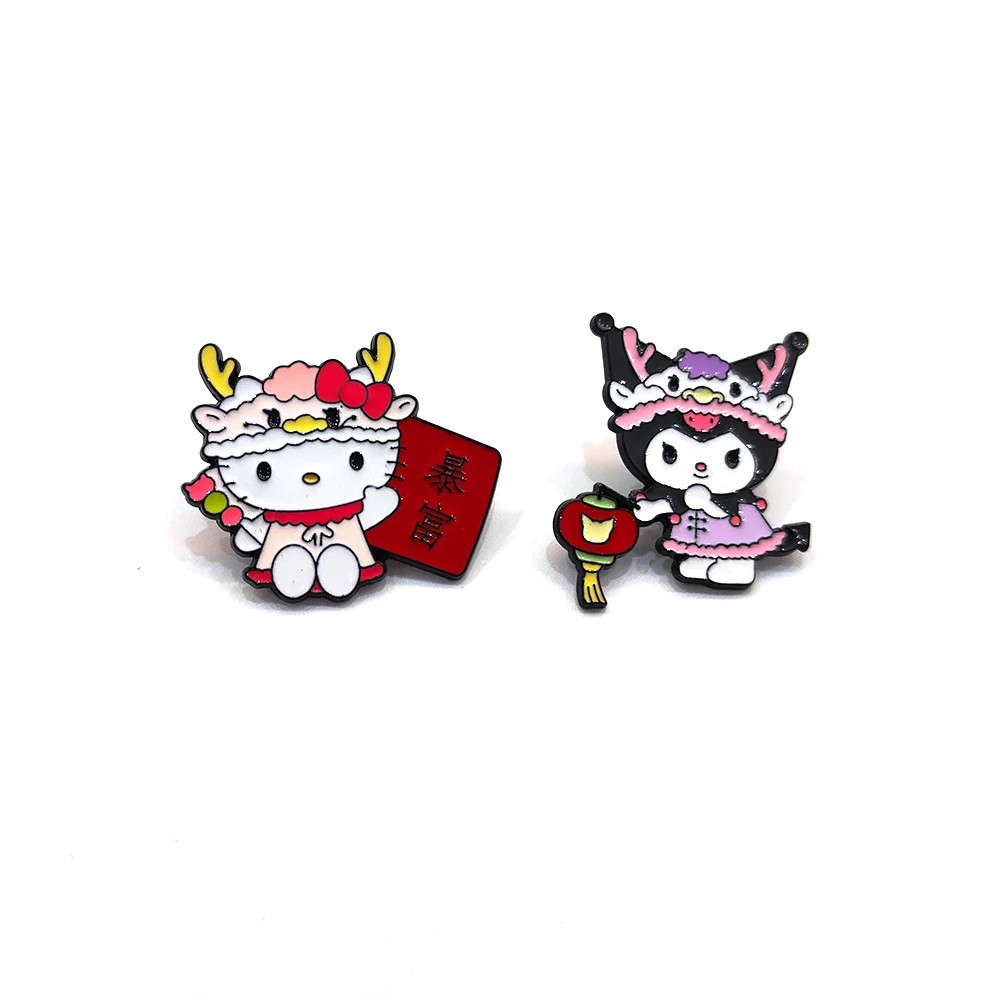 

Sanrio Chinese New Year Enamel Pins Kawaii Hello Kitty Kuromi Spring Festival Metal Badges Cute Cartoon Anime Figure Brooches