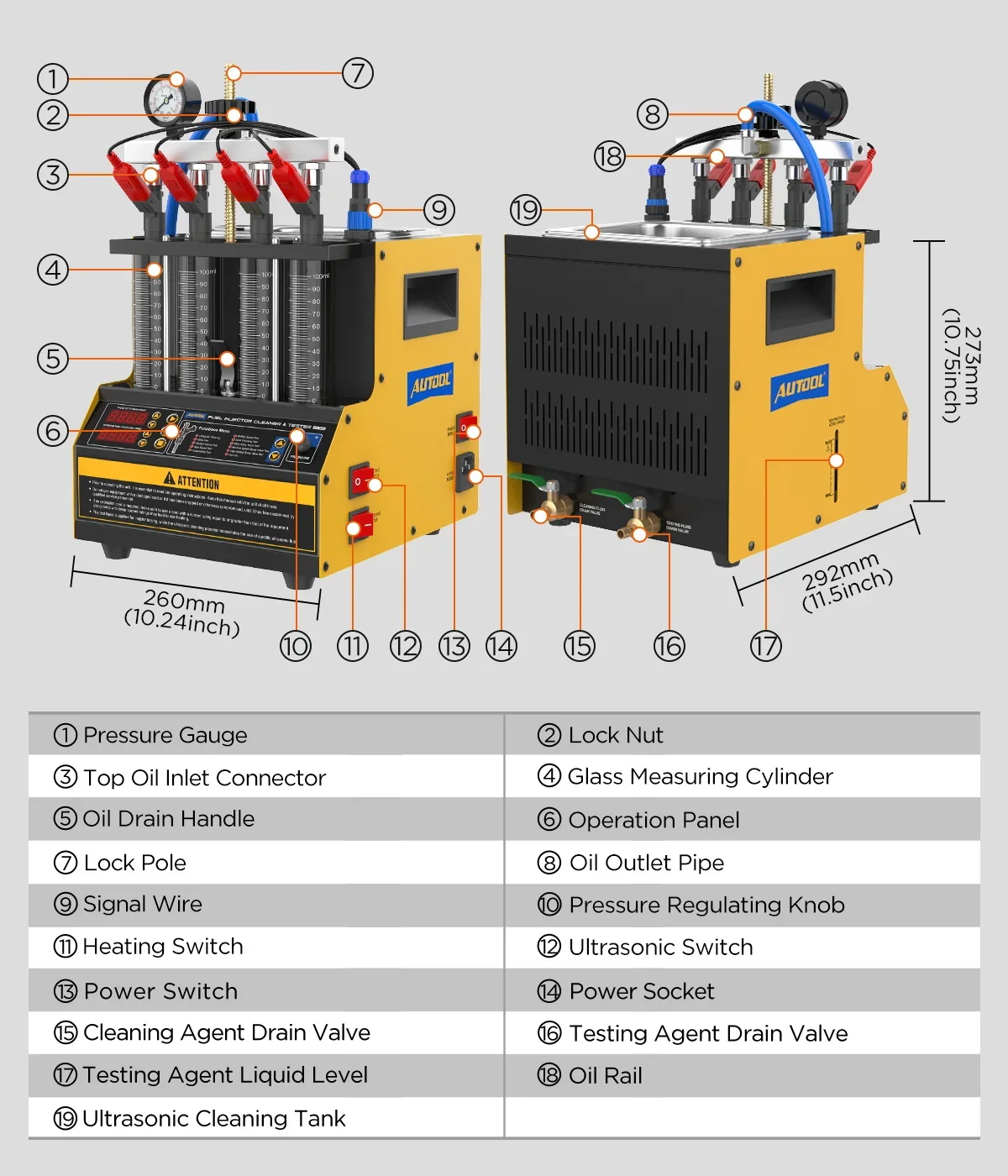 AUTOOL CT160 Car Fuel Injector Heating Cleaning & Tester Machine Ultrasonic Cleaner Gasoline Fuel Injector 4-Cylinders 110V 220V