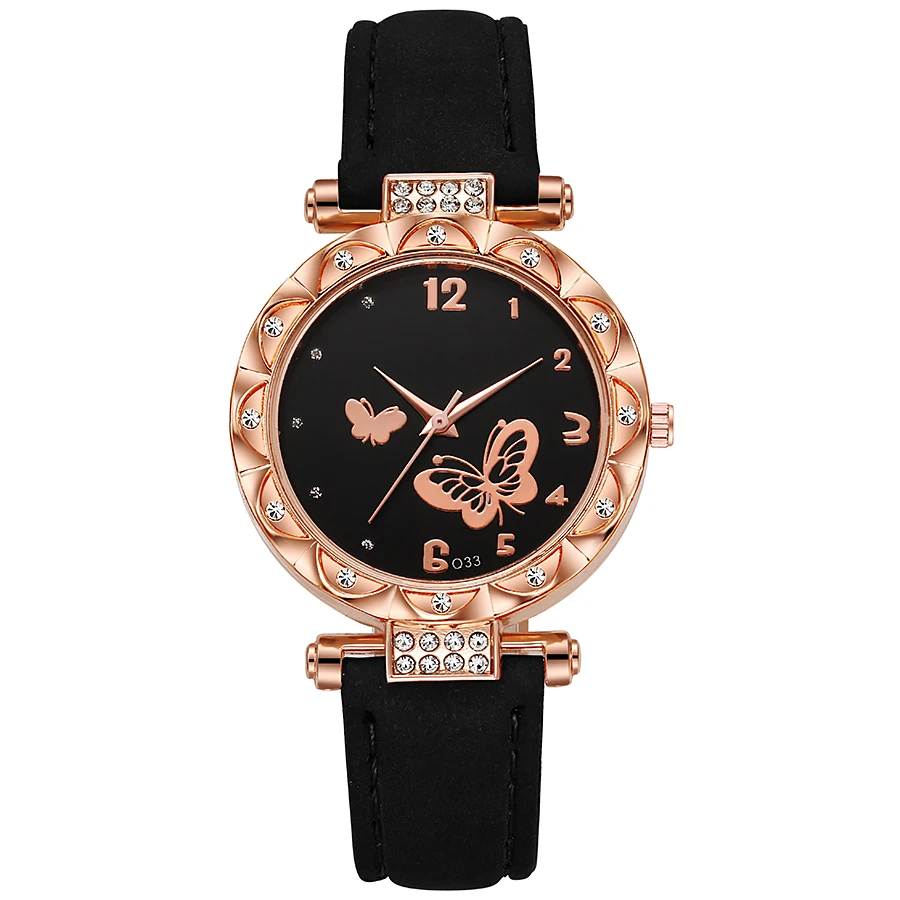 Foreign trade new product design listed abrasive leather watch butterfly series rhinestone female watch manufacturers direct sal