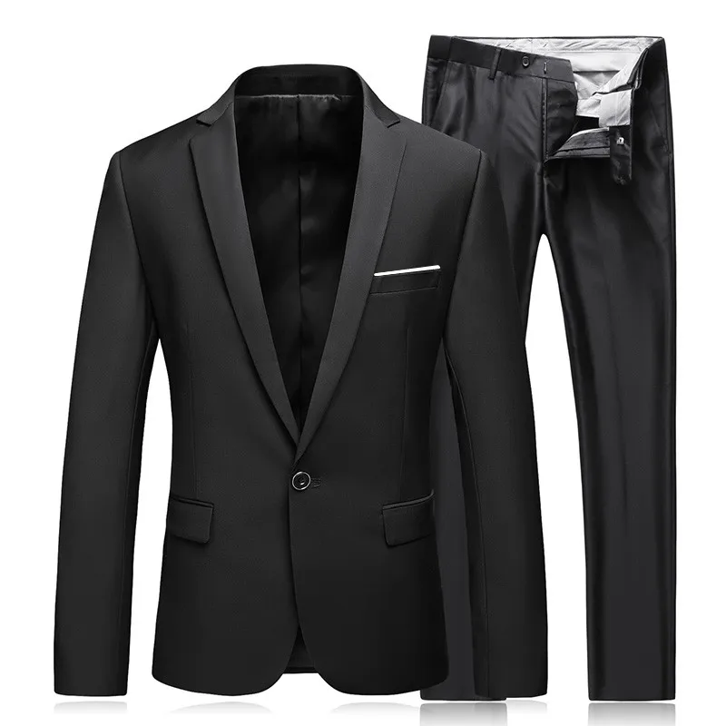 2023 Men\'s Business Fashion High Quality Gentleman Black 2 Piece Suit Set / Blazers Coat Jacket Pants Classic Trousers