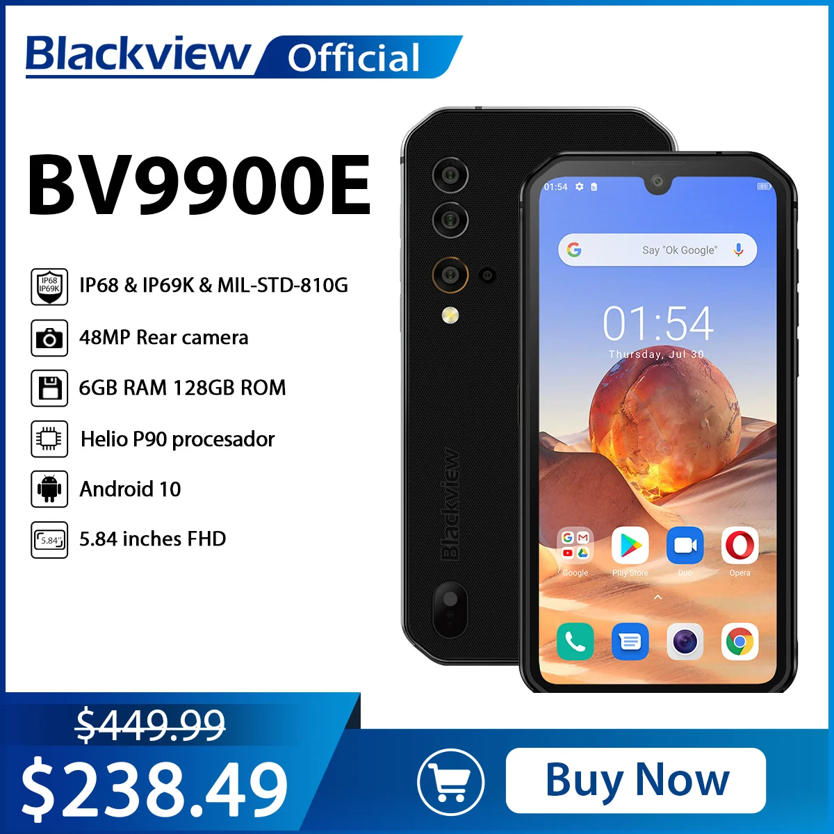 

Смартфон Blackview BV9900E Helio P90 защищенный, 6 ГБ + 128 Гб, водозащита IP68, 4380 мАч, камера 48 МП, телефон Android 10