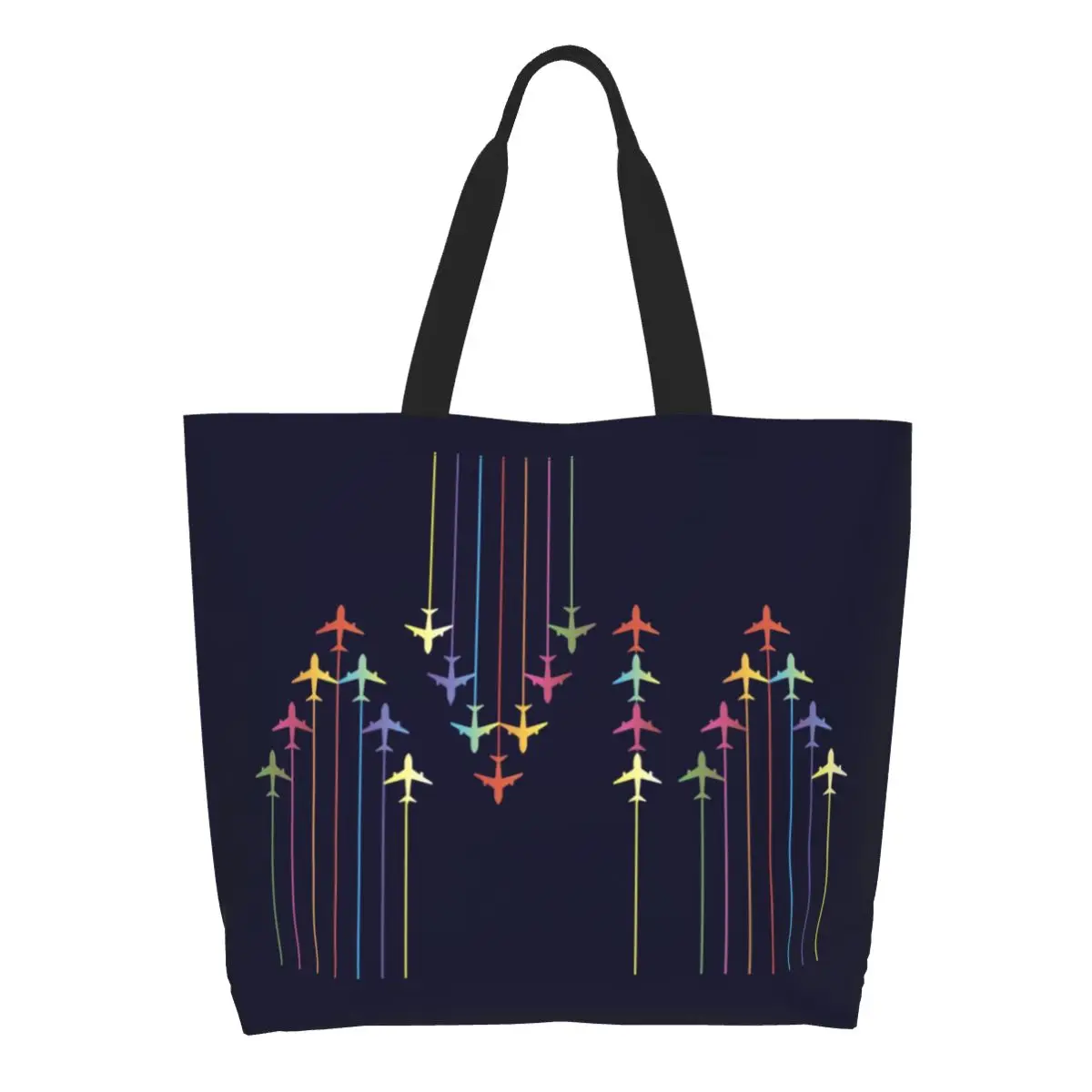 Kawaii Colorful Aviation Plane Silhouettes  Recycling Flight Pilot Airplane Flight Groceries Canvas Shoulder Shopper Bag