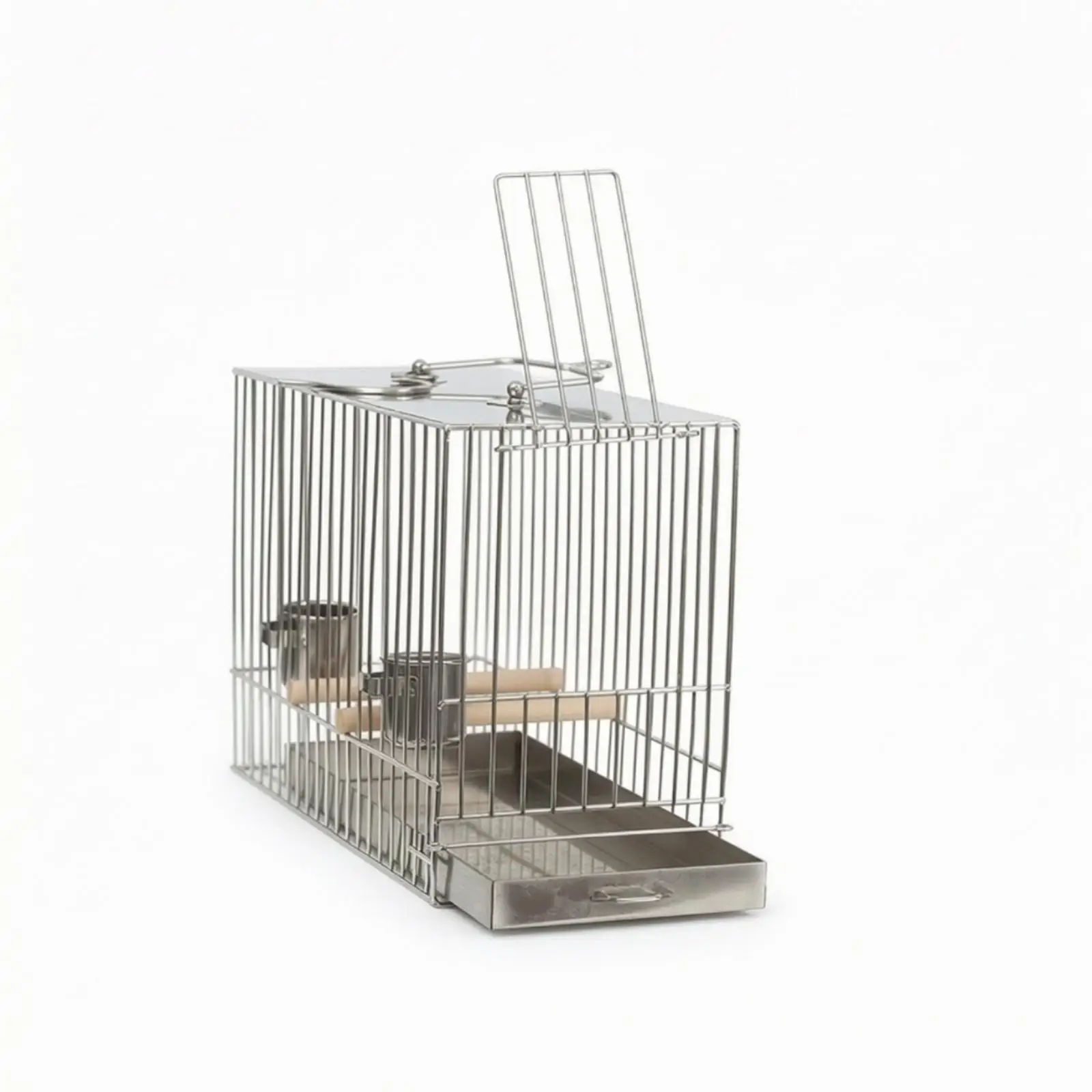 Bird Bathing Cage with Perch Stainless Steel Avian Enclosure Cage with Tray Rust-Resistant for Small Birds, Daily Use, Travel
