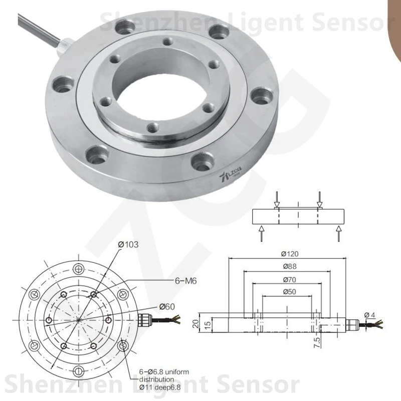 

LFC-120M Analog signal Output Load Cell Stainless Steel Load Cell Ring-Shaped Force Sensor with 0~5t Capacity