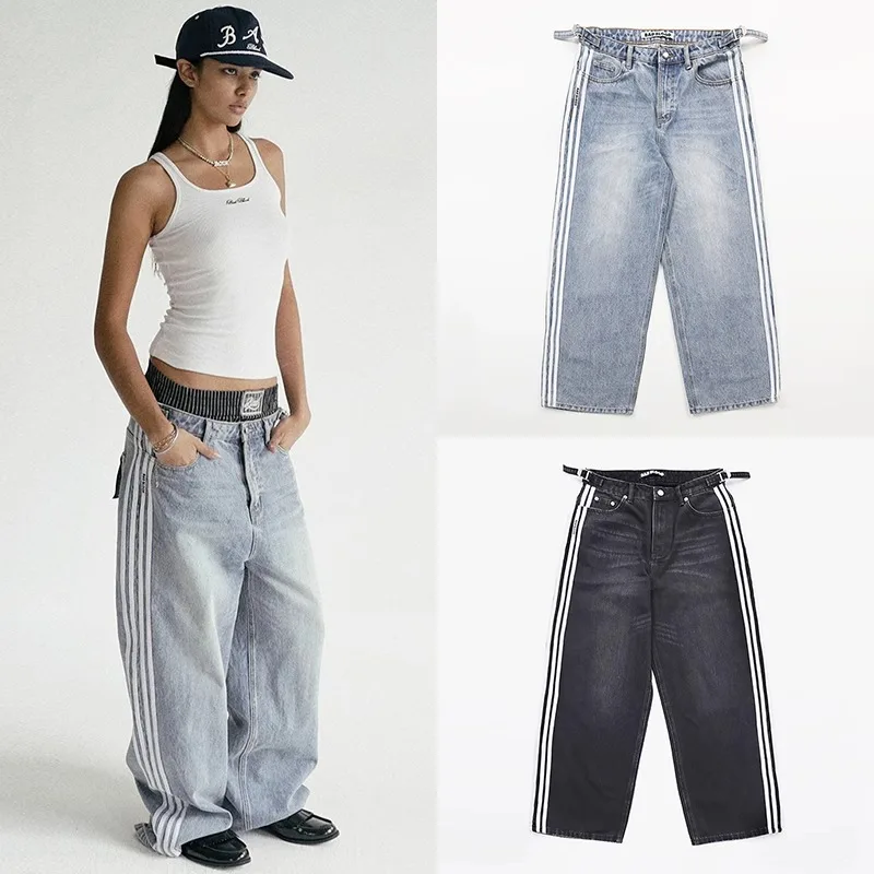 

Korea badblood bcac series vintage denim trousers woman niche washed old straight casual trousers