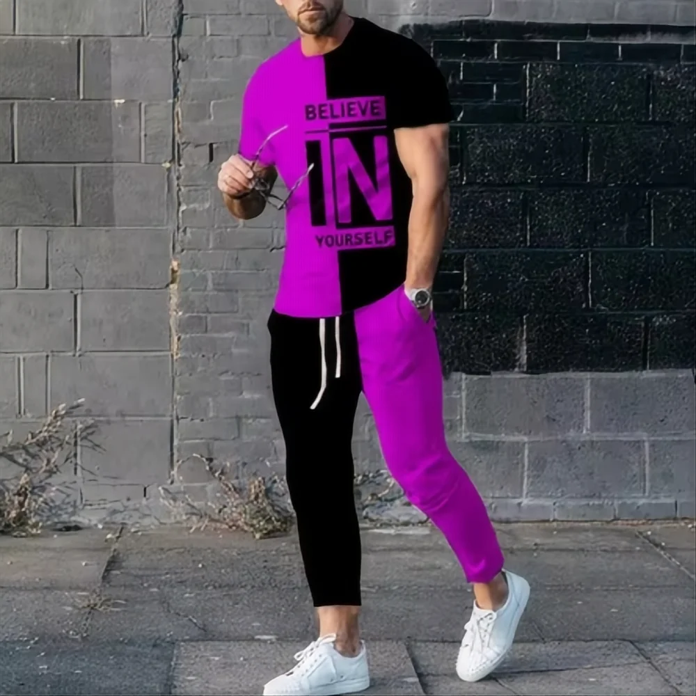 Summer fashion new men's T-shirt pants sportswear believe in yourself 3D printed T-shirt pants set 2-piece streetwear oversized
