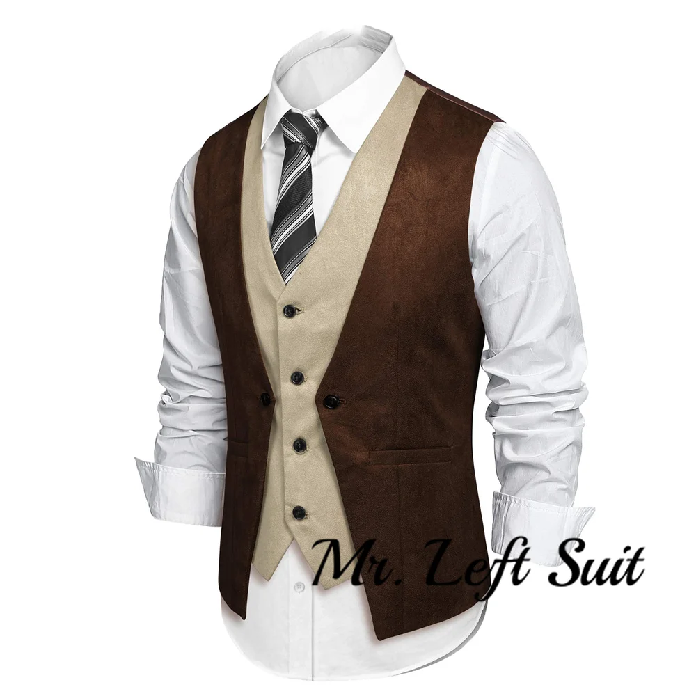 Men\'s Suede Leather Vest Layered Style Dress Vest Waistcoat  Western Cowboy Vest Slim Fit Steampunk Moto Vest Jacket